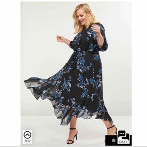 NWT- Ruffle Black Blue Floral Dress Lane Bryant 18
